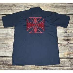 West Coast Choppers Jesse James Work Shirt Men’s Medium Navy Blue Embroidered